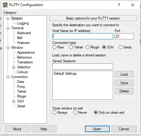 Conexión PuTTY con para configurar servidor VPS barato