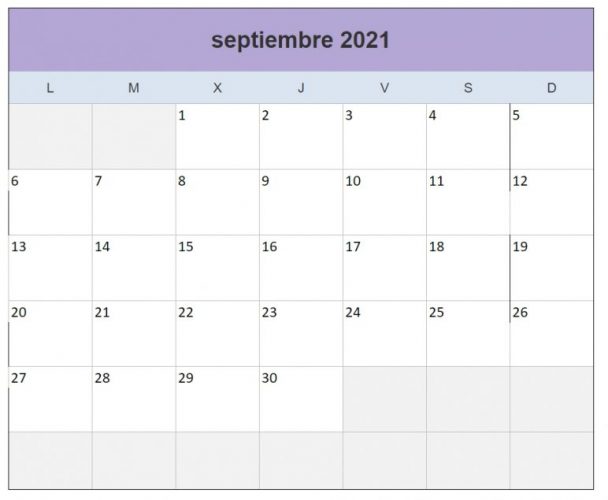 Calendario mensual 2021-2022 curso escolar