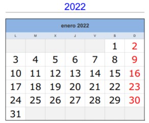 Calendario de Enero del 2022 imprimible y gratuito Grandes Números