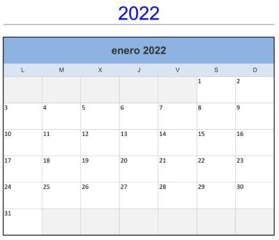  Calendario enero 2022 para imprimir gratis en Horizontal. 