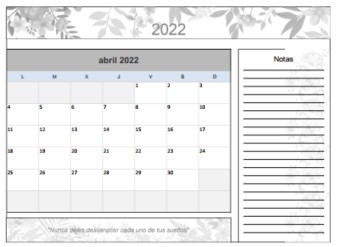 Calendario de  Abril del 2022 - Diseño flores