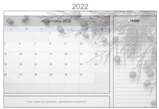   Calendario Diciembre 2022 para imprimir gratis - Diseño Invernal  