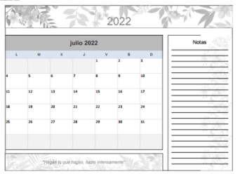 Calendario de Julio del 2022 - Diseño flores