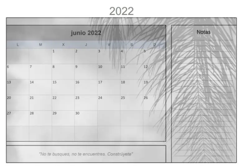 Calendario de Junio del 2022 imprimible y gratuito Diseño