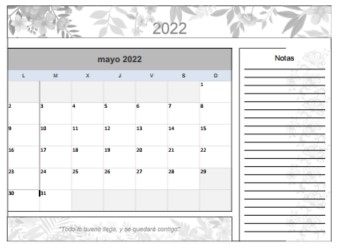 Calendario de Mayo del 2022 imprimible y gratuito flores Calendario de Mayo del 2022 imprimible y gratuito flores