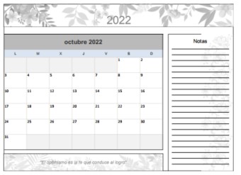Calendario de Octubre del 2022 - Diseño flores