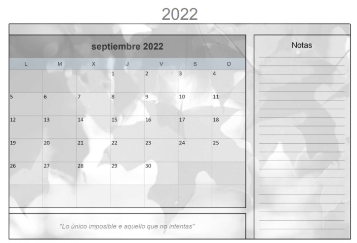 Calendario de Septiembre 2022 imprimible y gratuito Diseño