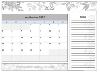 Calendario de Septiembre 2022 imprimible y gratuito flores