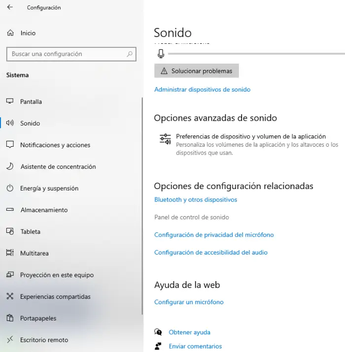 Configuración de Sonido Windows 10