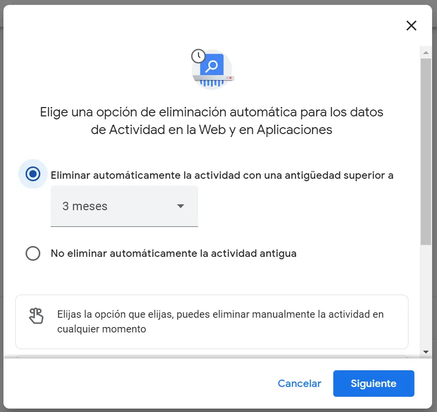 Eliminación automática de actividad web y aplicaciones - Chrome va muy lento