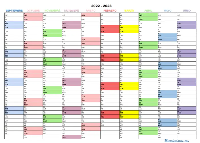 Planificador Escolar 2022 2023 Miscalendarios.com PDF Imprimible