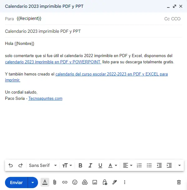 Plantilla 2 de correos masivos personalizados con Gmail