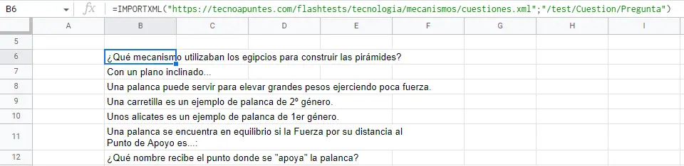 Función IMPORTXML para importar datos XML