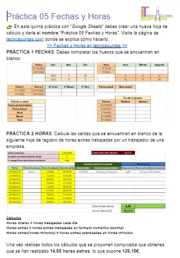 Práctica Google Sheets fechas y horas