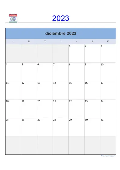 Calendario Diciembre 2023 Vertical