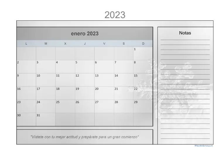Calendario Enero 2023 Excel PDF JPG