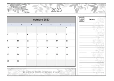Calendario Octubre 2023 para imprimir Flores