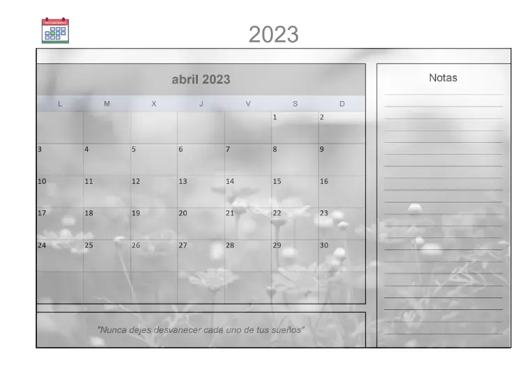 Plantilla Calendario Abril 2023 Excel Diseño