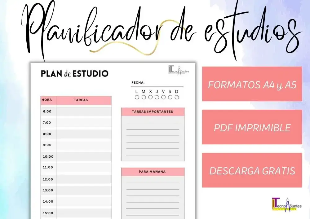 Portada del Planificador de estudios para imprimir gratis en pdf