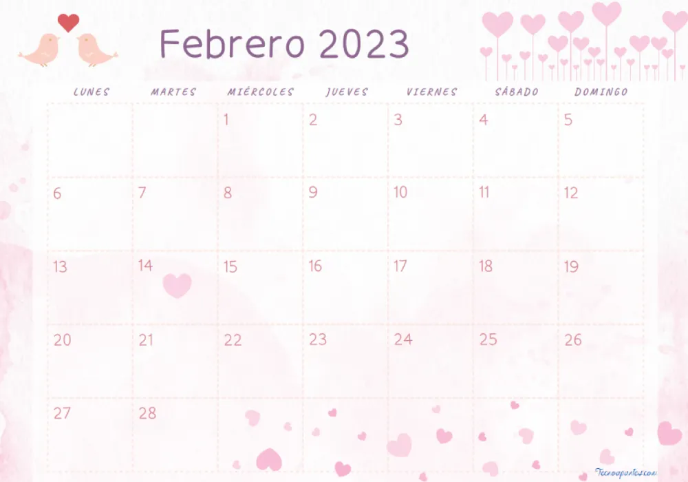 Descargar GRATIS Calendario Febrero 2023 PDF