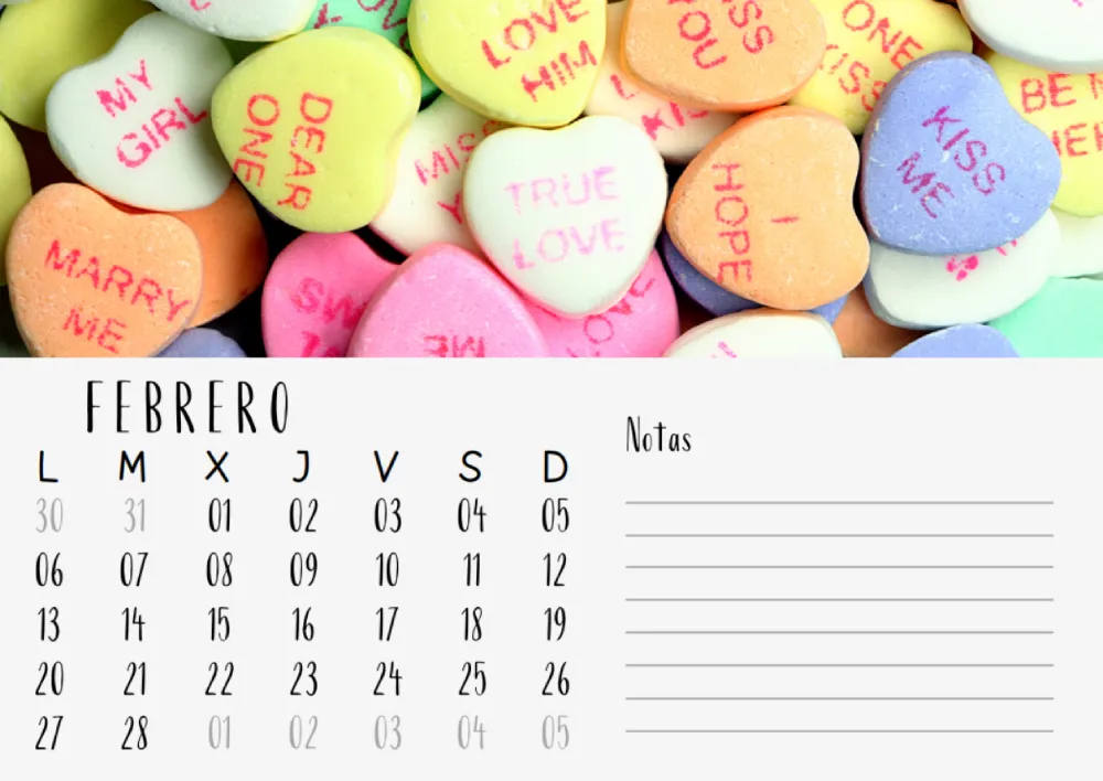 Calendario mes del amor - San Valentín