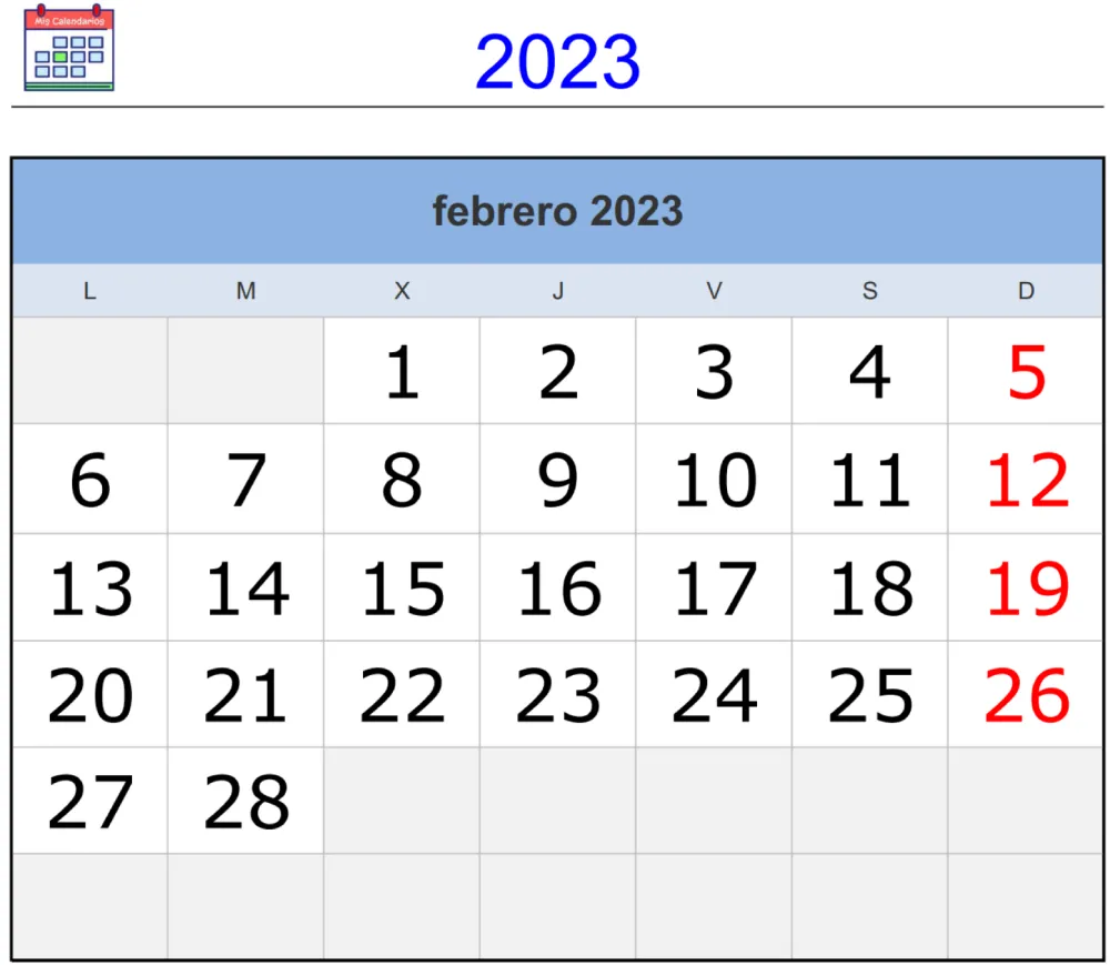 Grandes números - Calendario Febrero 2023 PDF