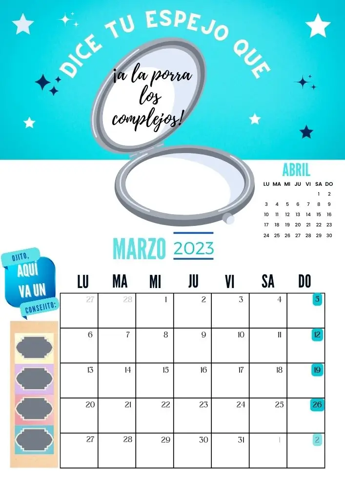 Calendario Marzo - A la porra los complejos