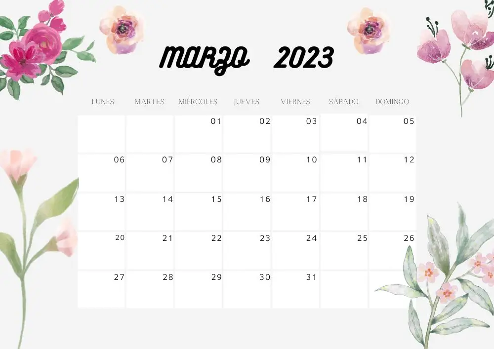 Calendario marzo 2023 Flores - Tecnoapuntes