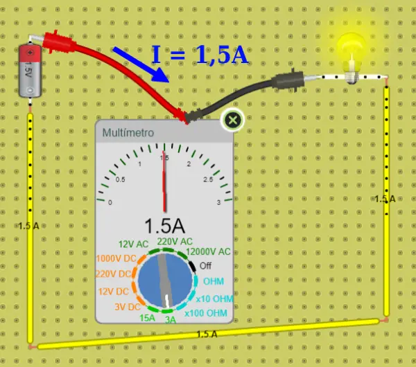 Circuito con Amperímetro - Cómo se mide la Intensidad de corriente eléctrica