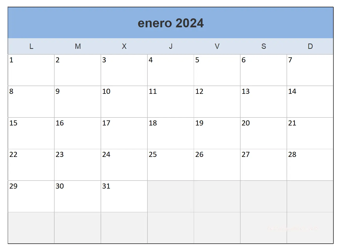 Calendario 2024 Excel para Imprimir - Tecnoapuntes
