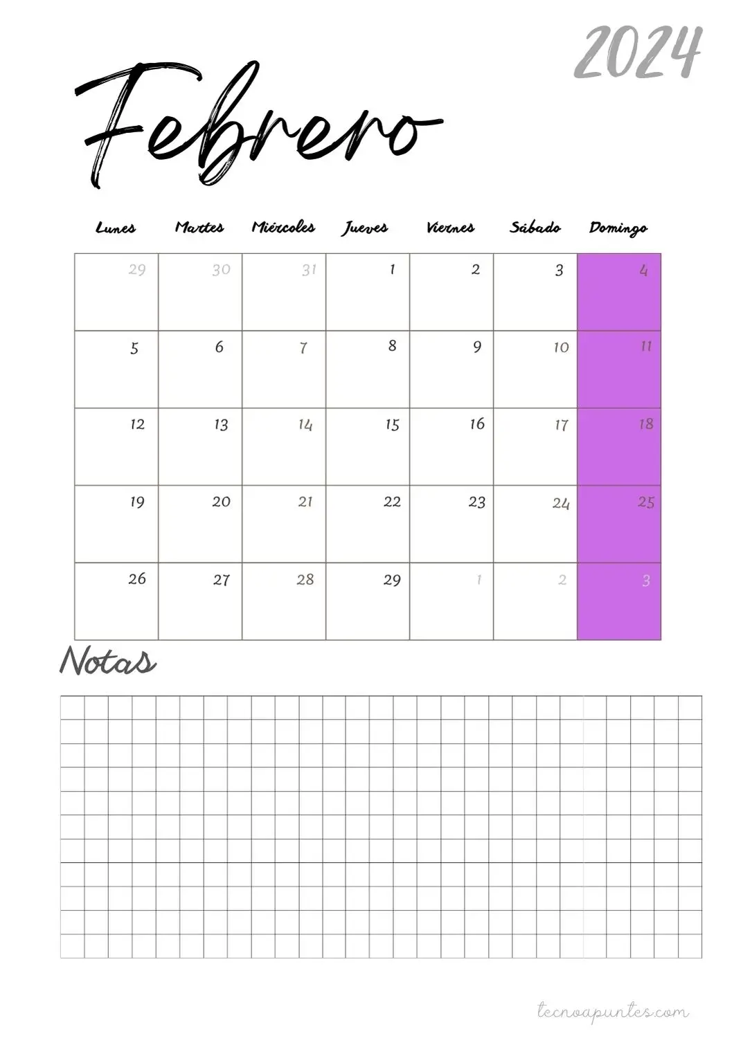 Calendario Mensual 2023-2024 con Notas 