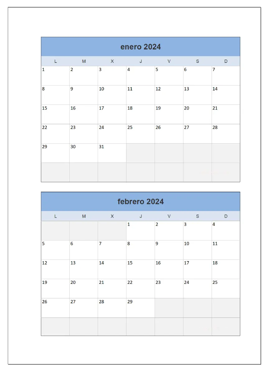 Calendario 2024 Excel para Imprimir BIMESTRAL - Tecnoapuntes.com