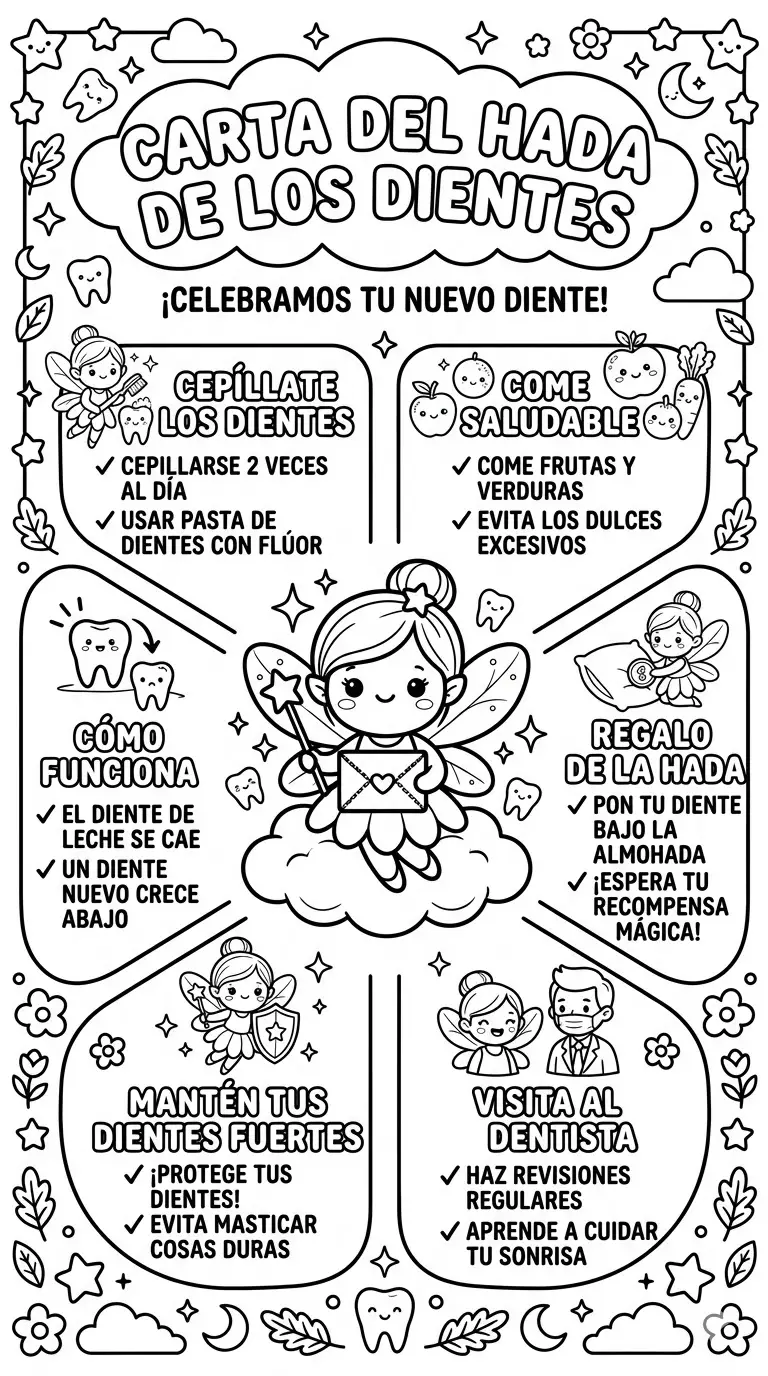 Carta del Hada de los dientes para colorear