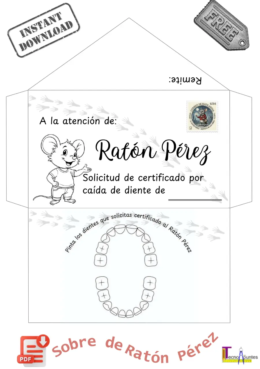 Sobre del ratón Pérez para imprimir PDF