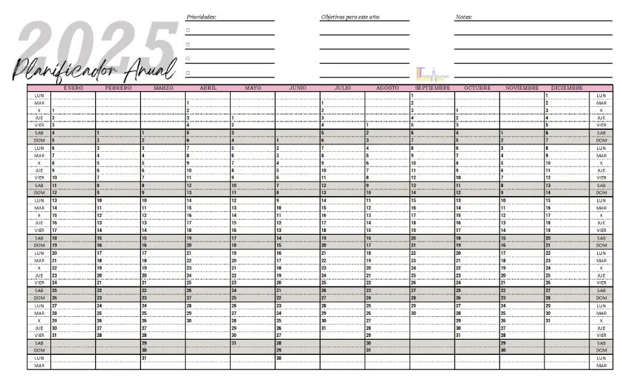 Agenda Planificador anual 2025 Poster Hrizontal