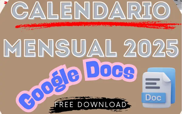 Calendario 2025 Google docs editable