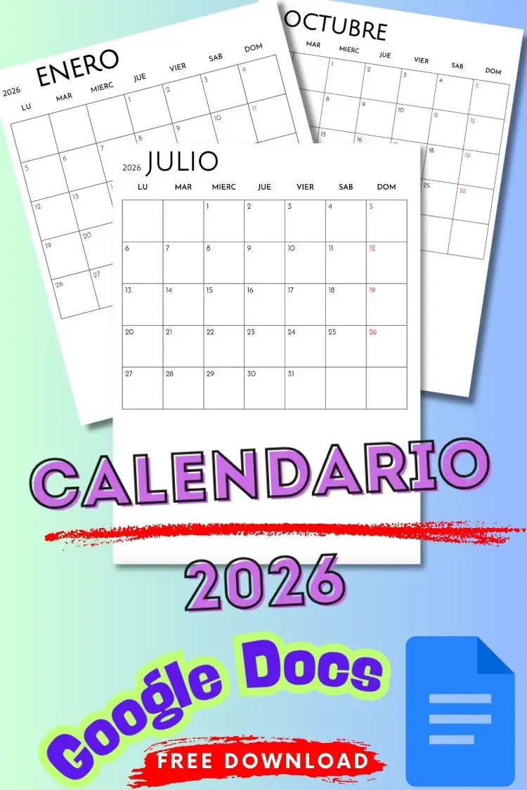 Calendario 2026 en Google Docs
