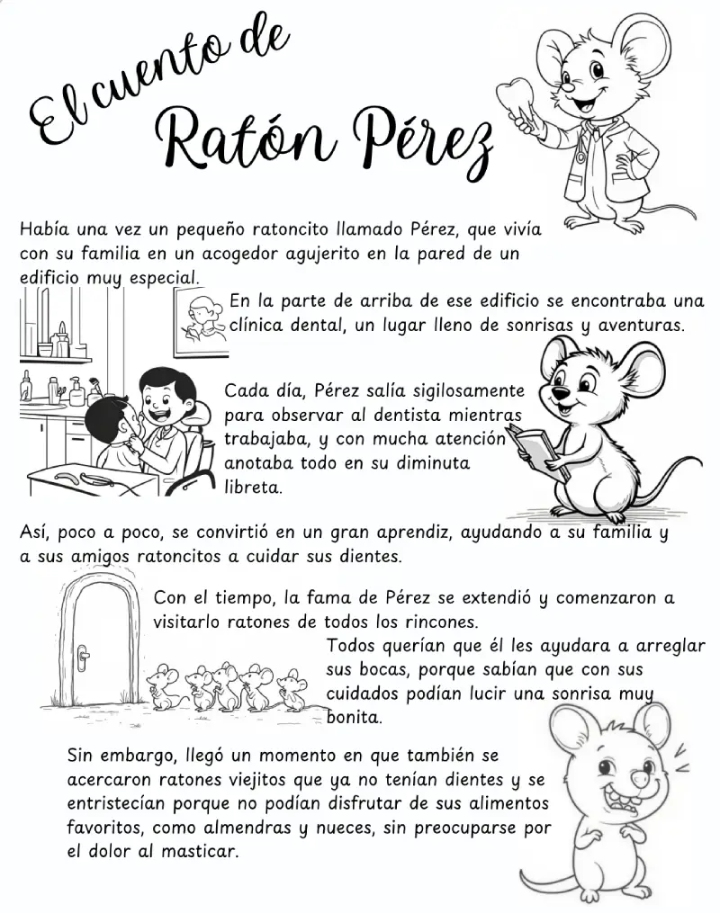 El Cuento del ratoncito Pérez para leer y colorear
