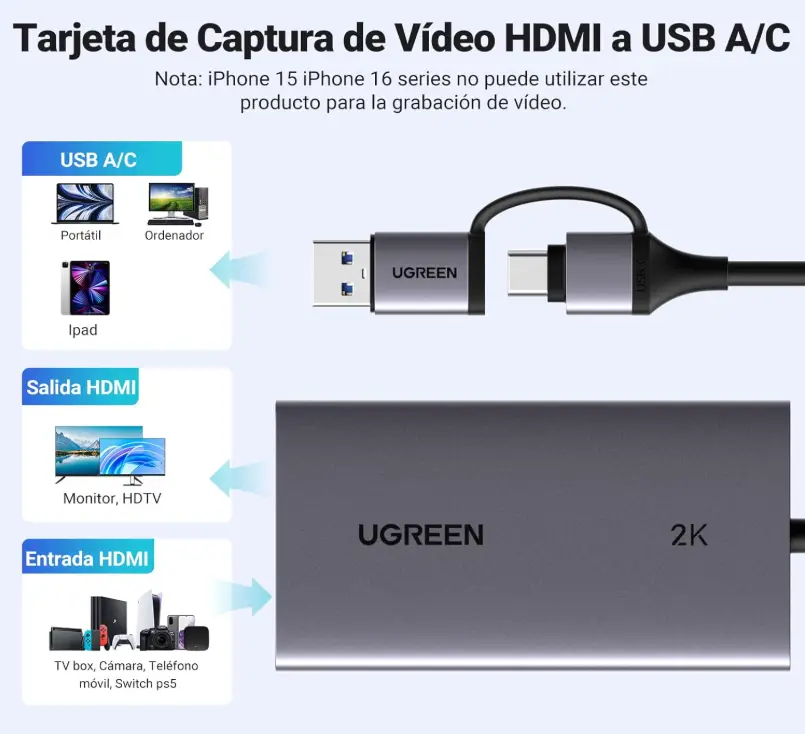 Capturadora de Vídeo UGREEN 4k Capturadora de Vídeo UGREEN 4k